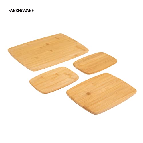 FARBERWARE 4-Piece Reversible Bamboo Cutting Board and Charcuterie Set. Assorted Sizes. Durable Wood Serving Boards for Cheese. Meats. and Prep