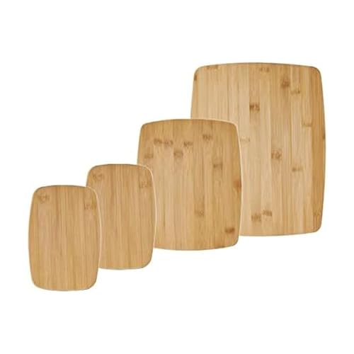 FARBERWARE 4-Piece Reversible Bamboo Cutting Board and Charcuterie Set. Assorted Sizes. Durable Wood Serving Boards for Cheese. Meats. and Prep