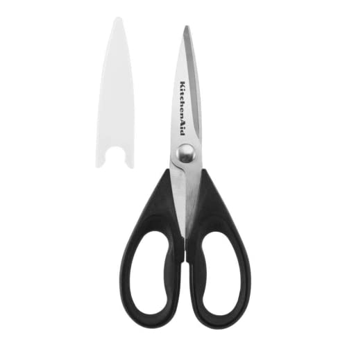 KitchenAid All Purpose Kitchen Shears with Protective Sheath Durable Stainless Steel Scissors. Dishwasher Safe. Soft Grip Comfort Handle. 8.72 Inch. Black