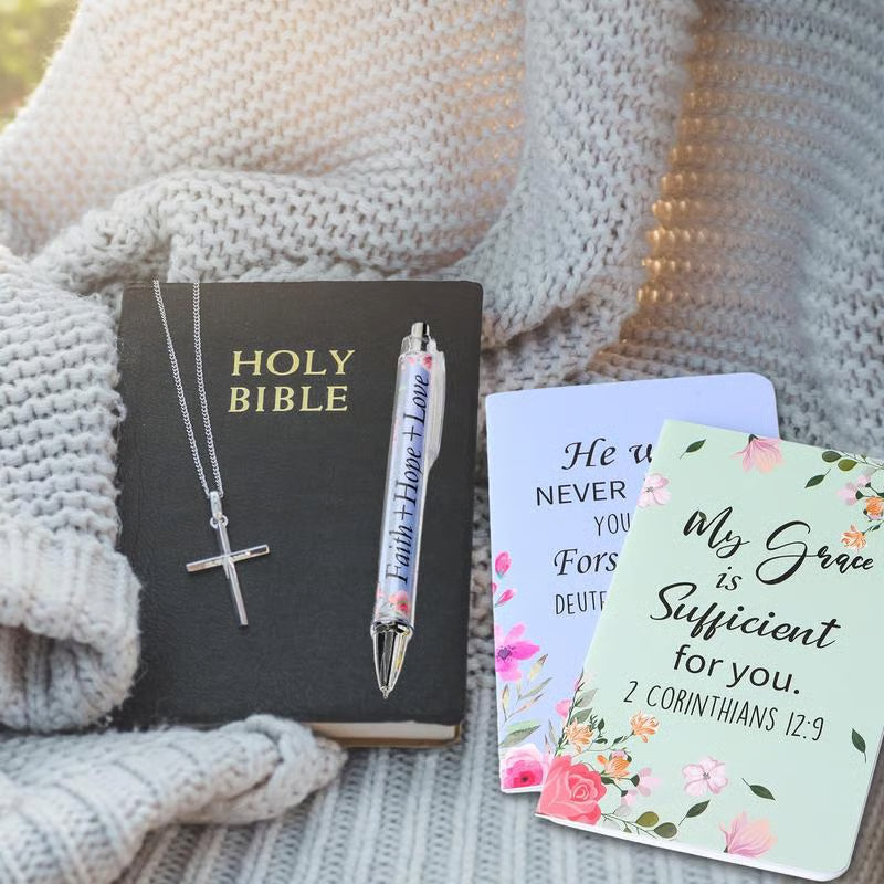✝️🌸Christian Gifts Set: Motivational Pens & Bible Verse Notebooks – Inspire Your Faith Journey