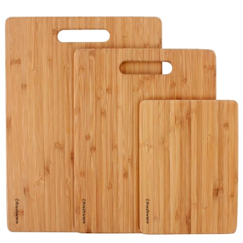 Bamboo Cutting Boards for Kitchen [Set of 3] Wood Cutting Board for Chopping Meat. Vegetables. Fruits. Cheese. Knife Friendly Serving Tray with Handles