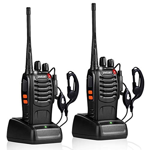 pxton Walkie Talkies Rechargeable Long Range Two-Way Radios with Earpieces.2-Way Radios UHF Handheld Transceiver Walky Talky with Flashlight Li-ion Battery and Charger(2 Pack)