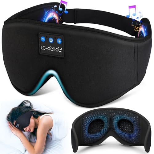 LC-dolida Sleep Headphones. 3D Sleep Mask Bluetooth Wireless Music Eye Mask. Sleeping Headphones for Side Sleepers Sleep Mask with Bluetooth Headphones Ultra-Thin Stereo Speakers Perfect for Sleeping