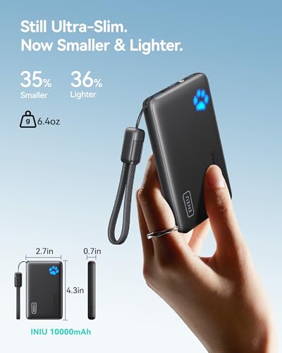 INIU Portable Charger. Ultra Slim 10000mAh 45W PD Power Bank. USB C in&Out Fast Charging Battery Pack. Travel Essential Phone Powerbank Compatible with iPhone 17 16 15 Samsung S22 S21 Google iPad etc