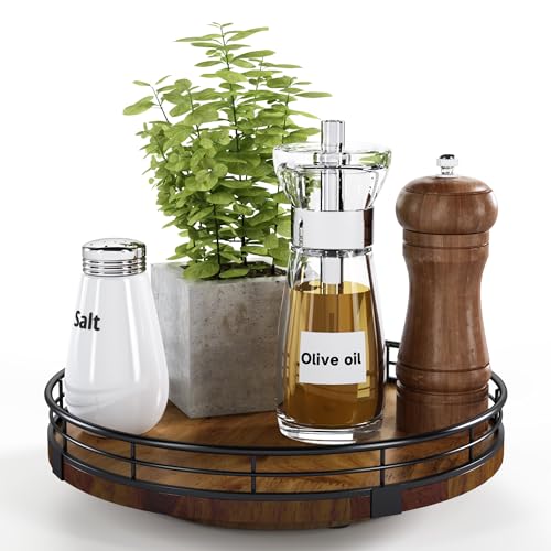 Farmhouse Oak 9 Lazy Susan Turntable Organizer for Cabinet. Round Wooden Lazy Susan Organization and Storage for Dining Table. Pantry. Kitchen. Countertop. Cupboard.Home Decor. Walnut Wood