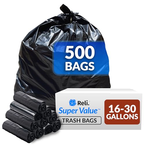 Reli. 16-25 Gallon Trash Bags | 500 Bags | Black | Home. Kitchen | Strong | Garbage