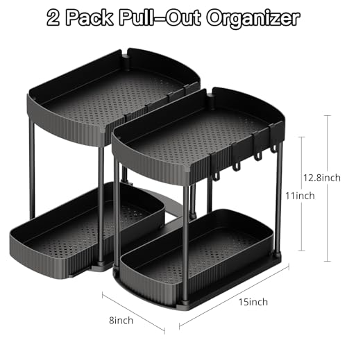 Multi-Purpose Pull-Out Storage Organizers. Under Sink/Cabinet Organizers and Storage for Bathroom & Kitchen. Black. 12.8 Inches. 2 Packs