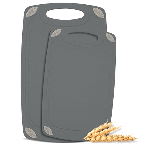 2-Piece Reversible Cutting Board Set Made from Natural Food Grade Wheat Straw Material - Eco-Conscious Alternative to Plastic - Gluten Free & BPA Free Chopping Boards for Kitchen