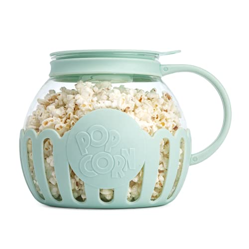 Ecolution Patented Micro-Pop Microwave Popcorn Popper with Temperature Safe Glass. 3-in-1 Lid Measures Kernels and Melts Butter. Made Without BPA. Dishwasher Safe. 3-Quart. Aqua