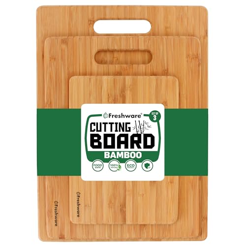 Bamboo Cutting Boards for Kitchen [Set of 3] Wood Cutting Board for Chopping Meat. Vegetables. Fruits. Cheese. Knife Friendly Serving Tray with Handles