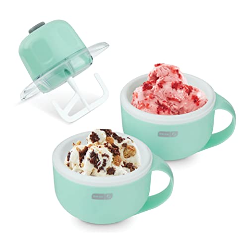 DASH My Mug Ice Cream Maker Machine (Aqua): Multi-Purpose Soft Serve Ice Cream Machine with (2) Bowls for Homemade Gelato. Sorbet. Frozen Yogurt. Built-In Ingredient Chute. Easy to Clean and Store