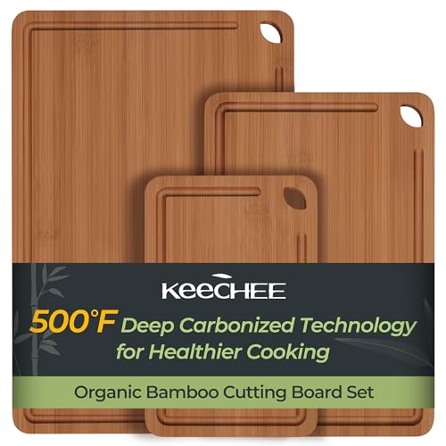Bamboo Cutting Board. Durable Wood Cutting Boards for Kitchen with Deep Juice Grooves & Built-in Handles. Ideal Charcuterie & Chopping for Meat. Vegetables and Fruits Ideal Kitchen Gifts