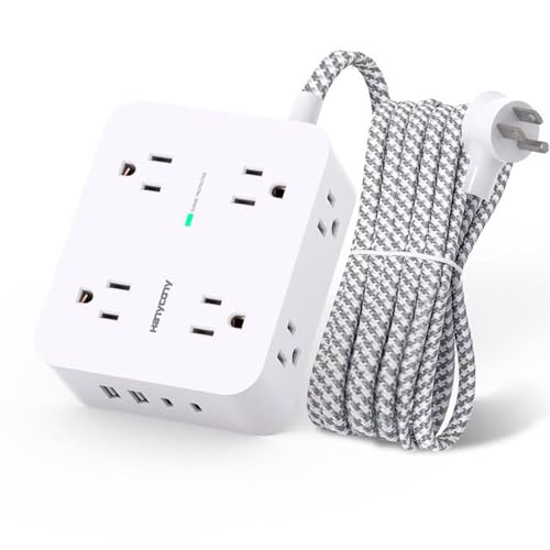 Surge Protector Power Strip - HANYCONY 8 Outlets 4 USB (2 USB C) Charging Ports. Multi Plug Outlet Extender. 5Ft Braided Extension Cord. Flat Plug Wall Mount Desk Charging Station for Home Office ETL