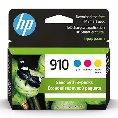 HP 910 Cyan. Magenta. Yellow Ink Cartridges for HP Printers (3-pack) | Works with Printer Series: OfficeJet 8010. 8020 Series. OfficeJet Pro 8020. 8030 | Eligible for Instant Ink | 3YN97AN