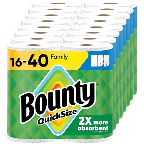Bounty Paper Towels Quick Size. White. 16 Family Rolls = 40 Regular Rolls