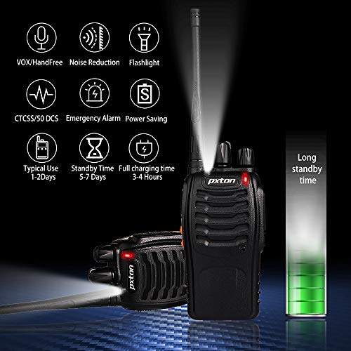 pxton Walkie Talkies Rechargeable Long Range Two-Way Radios with Earpieces.2-Way Radios UHF Handheld Transceiver Walky Talky with Flashlight Li-ion Battery and Charger(2 Pack)
