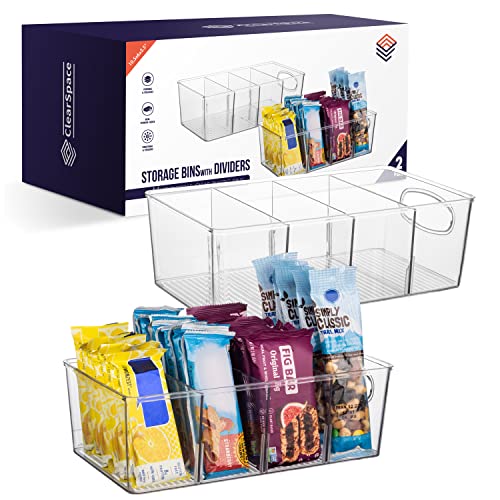 ClearSpace Pantry Organization and Storage Bins with Removable Dividers – Perfect Pantry Organizers or Kitchen Organization – Refrigerator Organizer Bins. Cabinet Organizers (2 Pack)