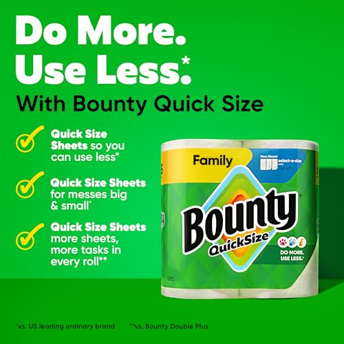 Bounty Paper Towels Quick Size. White. 16 Family Rolls = 40 Regular Rolls