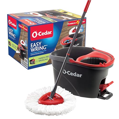O-Cedar EasyWring Microfiber Spin Mop. Bucket Floor Cleaning System. Red. Gray. Standard