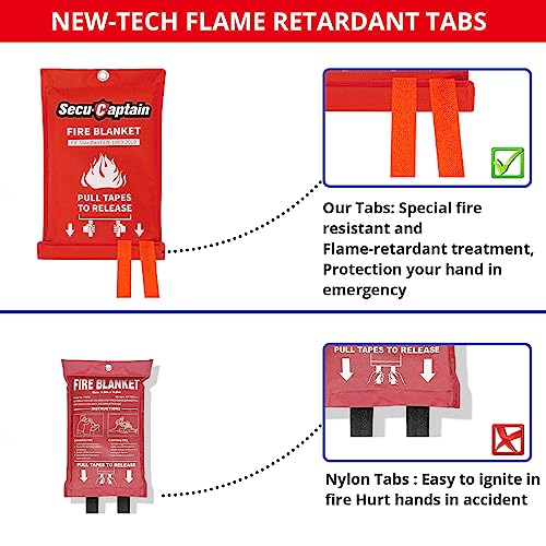 SecuCaptain Emergency Fire Blanket for Home and Kitchen - 2 Pack 40x40 Flame Suppression Fiberglass Fire Blankets for House Camping Car Office Warehouse Emergency Survival Safety