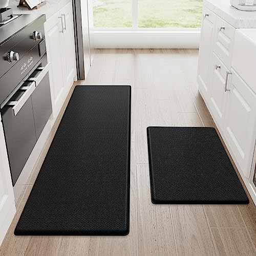 StepRite Kitchen Mats. 2PCS Kitchen Rugs. Cushioned Anti Fatigue Kitchen Mats for Floor. Non-Slip Standing Desk Mat. Waterproof Kitchen Rug Set for Kitchen. Floor. Office. 17.3x30+17.3x47. Black