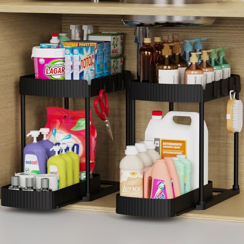 Multi-Purpose Pull-Out Storage Organizers. Under Sink/Cabinet Organizers and Storage for Bathroom & Kitchen. Black. 12.8 Inches. 2 Packs