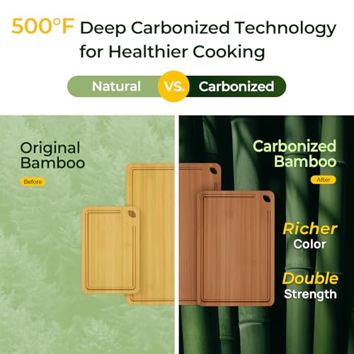 Bamboo Cutting Board. Durable Wood Cutting Boards for Kitchen with Deep Juice Grooves & Built-in Handles. Ideal Charcuterie & Chopping for Meat. Vegetables and Fruits Ideal Kitchen Gifts