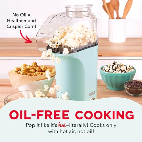 DASH Hot Air Popcorn Popper Maker with Measuring Cup to Portion Popping Corn Kernels + Melt Butter. 16 Cups - Aqua