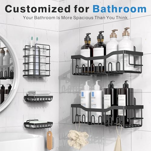 EUDELE Adhesive Shower Caddy. 5 Pack Rustproof Stainless Steel Bath Organizers With Large Capacity. No Drilling Shelves for Bathroom Storage & Home Decor-XL Size