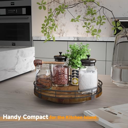 Farmhouse Oak 9 Lazy Susan Turntable Organizer for Cabinet. Round Wooden Lazy Susan Organization and Storage for Dining Table. Pantry. Kitchen. Countertop. Cupboard.Home Decor. Walnut Wood