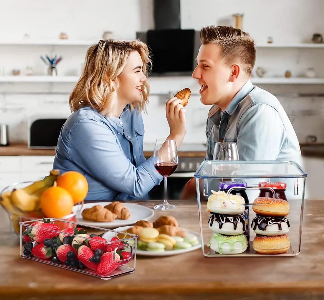 Set of 8 Clear Plastic Storage Bins. 4 Large and 4 Small Stackable Storage Containers for Pantry Organization and Kitchen Storage Bins.Home Edit and Cabinet Organizers