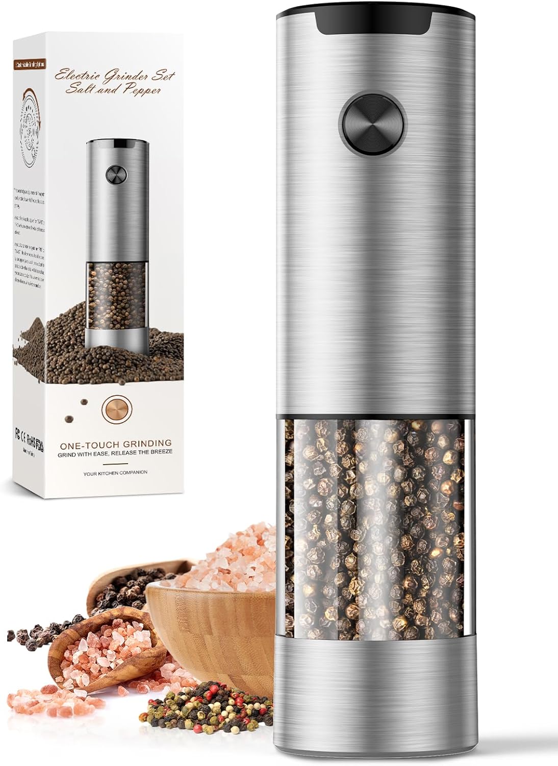 Electric Salt and Pepper Grinder Set Automatic Battery Pepper Mill Shakers Adjustable Coarseness Upgraded Larger Capacity with Led Home and Kitchen Appliances for New House Warming Gifts