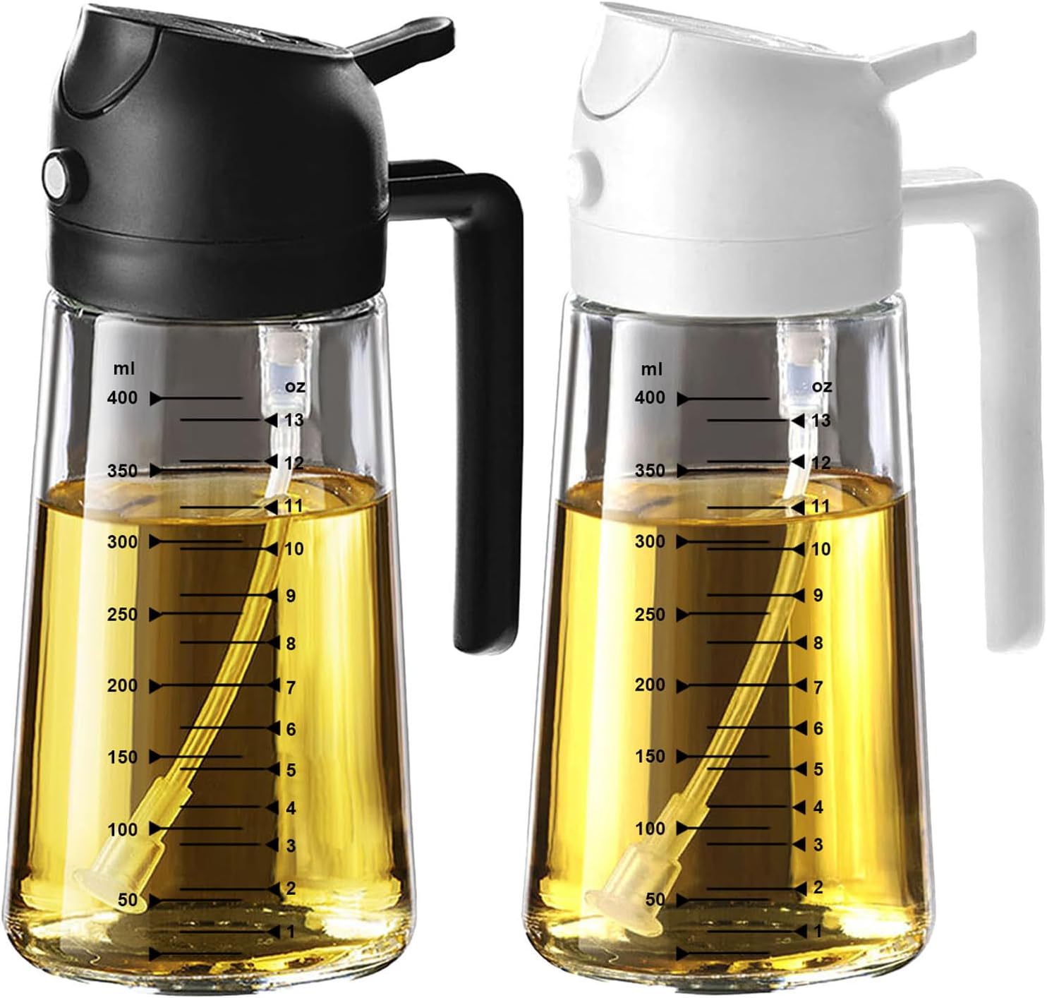 TrendPlain 16oz/470ml Glass Olive Oil Sprayer for Cooking – 2 in 1 Olive Oil Dispenser Bottle for Kitchen Gadgets and Air Fryer Accessories. Salad. BBQ - Black