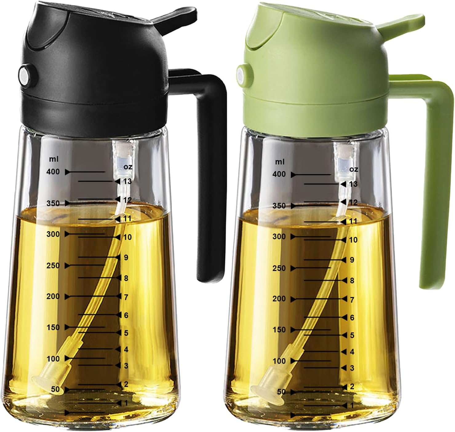 TrendPlain 16oz/470ml Glass Olive Oil Sprayer for Cooking – 2 in 1 Olive Oil Dispenser Bottle for Kitchen Gadgets and Air Fryer Accessories. Salad. BBQ - Black