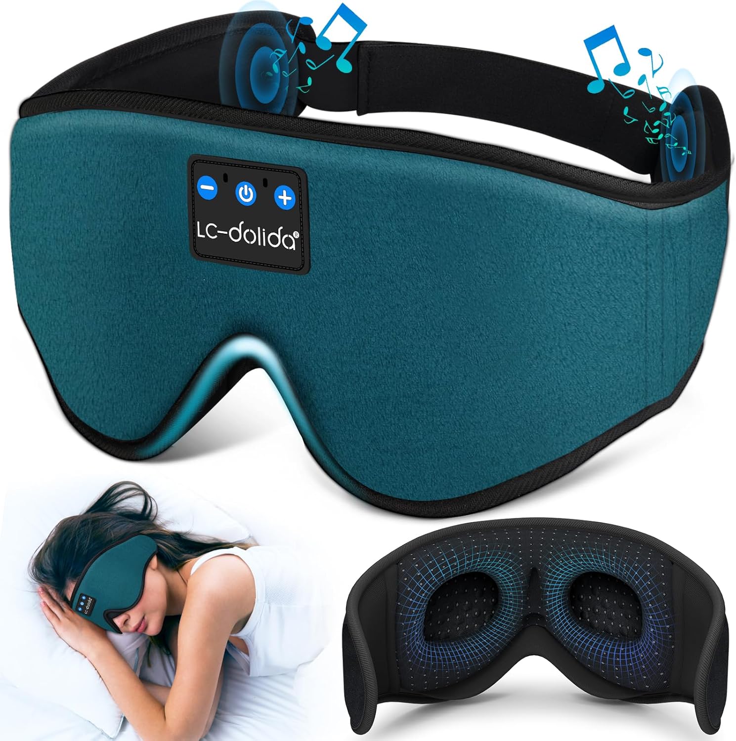 LC-dolida Sleep Headphones. 3D Sleep Mask Bluetooth Wireless Music Eye Mask. Sleeping Headphones for Side Sleepers Sleep Mask with Bluetooth Headphones Ultra-Thin Stereo Speakers Perfect for Sleeping
