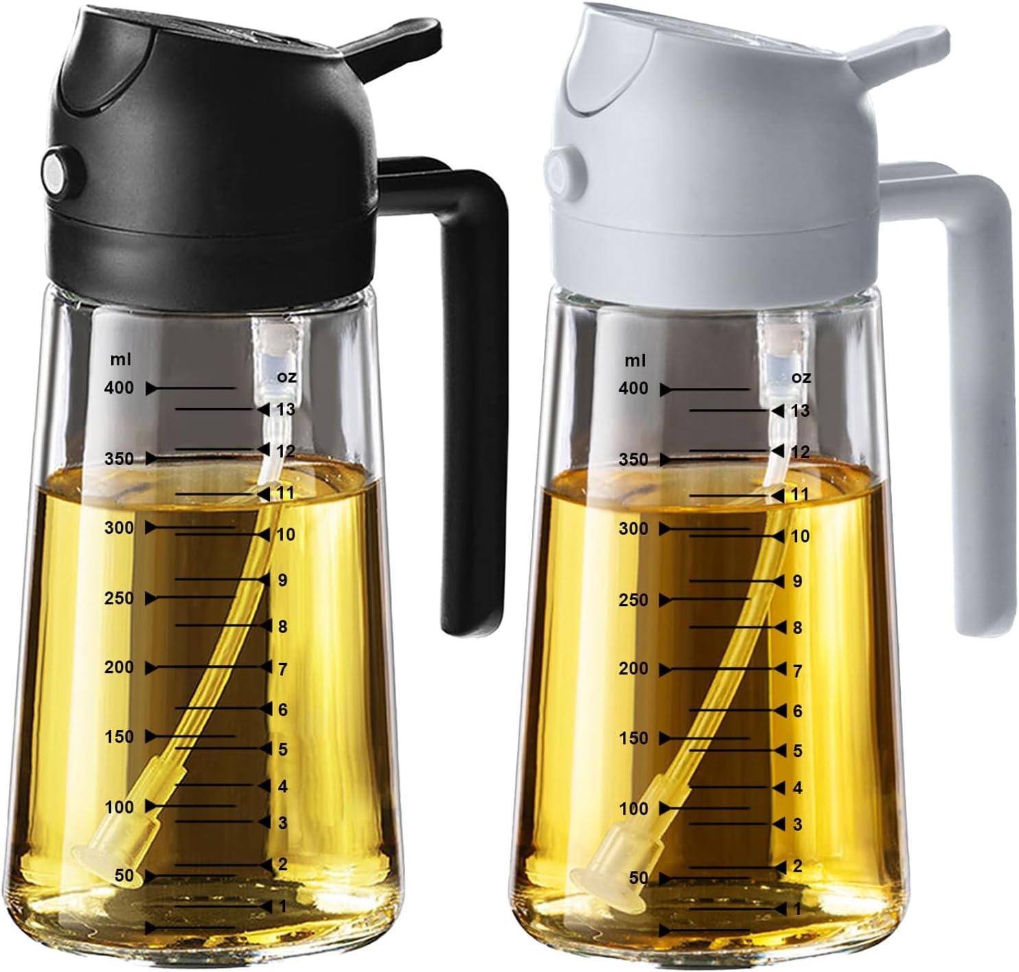 TrendPlain 16oz/470ml Glass Olive Oil Sprayer for Cooking – 2 in 1 Olive Oil Dispenser Bottle for Kitchen Gadgets and Air Fryer Accessories. Salad. BBQ - Black