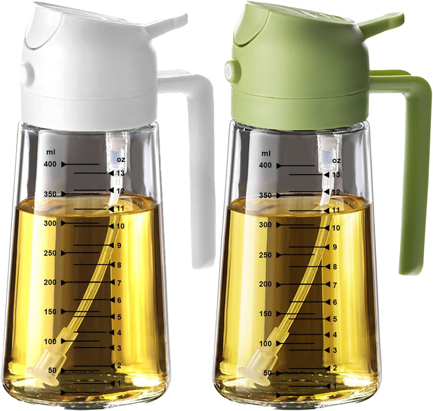TrendPlain 16oz/470ml Glass Olive Oil Sprayer for Cooking – 2 in 1 Olive Oil Dispenser Bottle for Kitchen Gadgets and Air Fryer Accessories. Salad. BBQ - Black