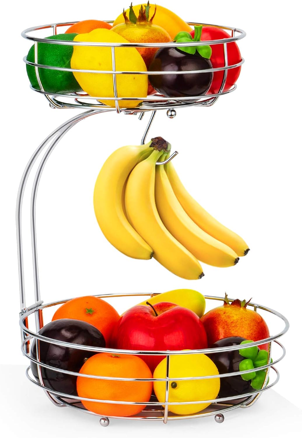 Auledio Iron 2-Tier Countertop Fruit Vegetables Basket Bowl Storage With Banana Hanger. Black. 64 ounces