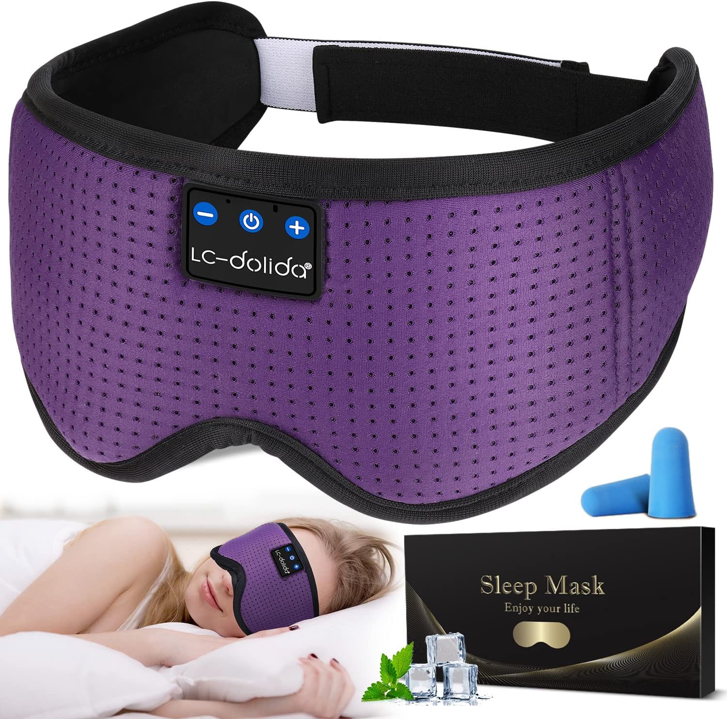 LC-dolida Sleep Headphones. 3D Sleep Mask Bluetooth Wireless Music Eye Mask. Sleeping Headphones for Side Sleepers Sleep Mask with Bluetooth Headphones Ultra-Thin Stereo Speakers Perfect for Sleeping