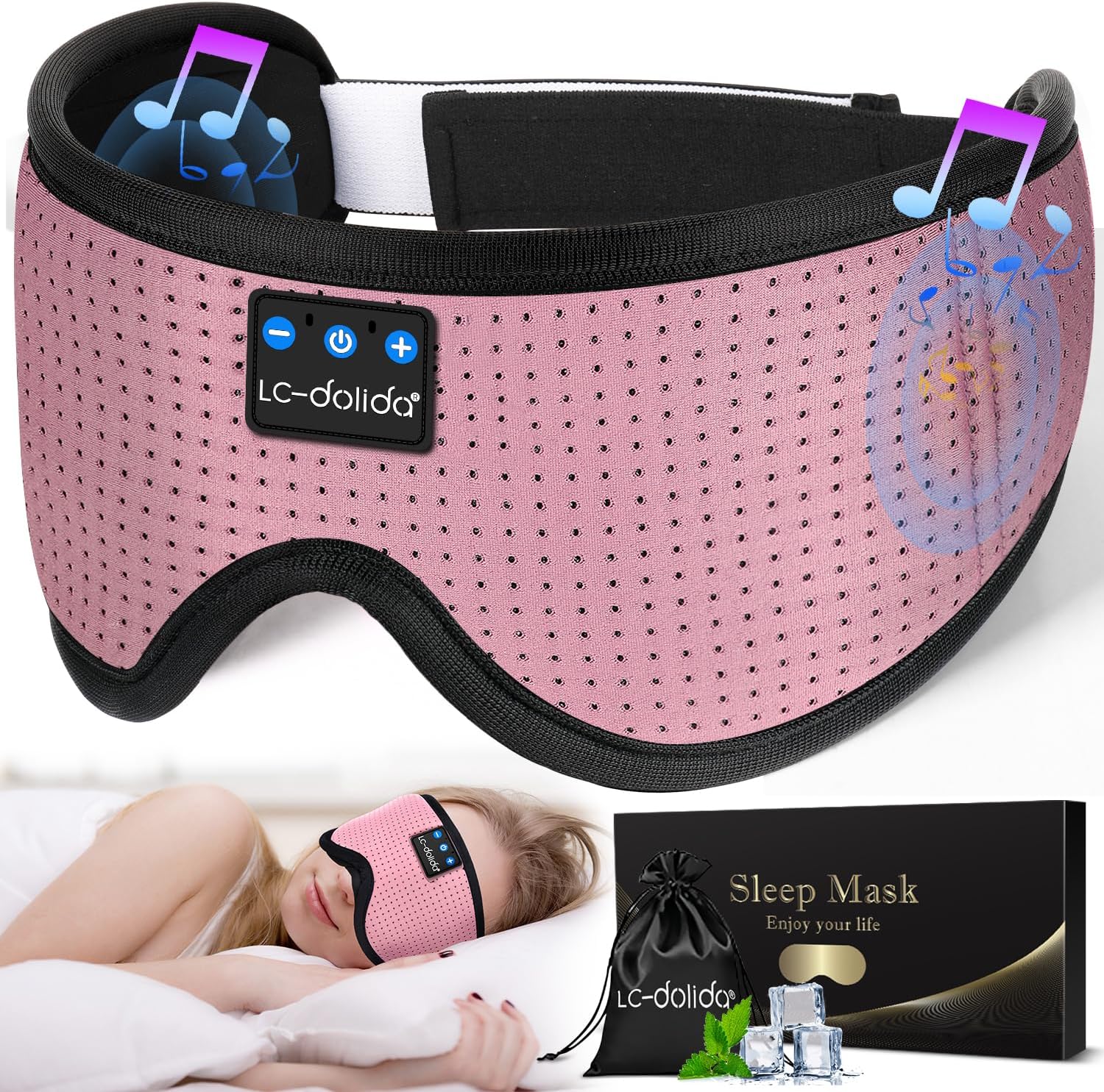 LC-dolida Sleep Headphones. 3D Sleep Mask Bluetooth Wireless Music Eye Mask. Sleeping Headphones for Side Sleepers Sleep Mask with Bluetooth Headphones Ultra-Thin Stereo Speakers Perfect for Sleeping