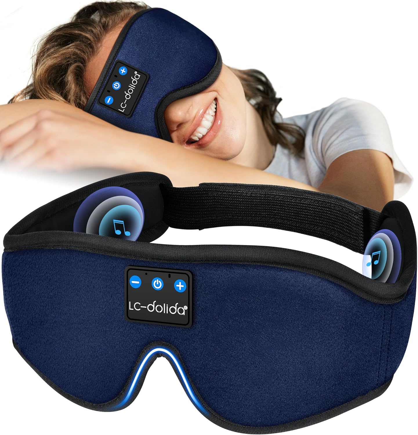 LC-dolida Sleep Headphones. 3D Sleep Mask Bluetooth Wireless Music Eye Mask. Sleeping Headphones for Side Sleepers Sleep Mask with Bluetooth Headphones Ultra-Thin Stereo Speakers Perfect for Sleeping