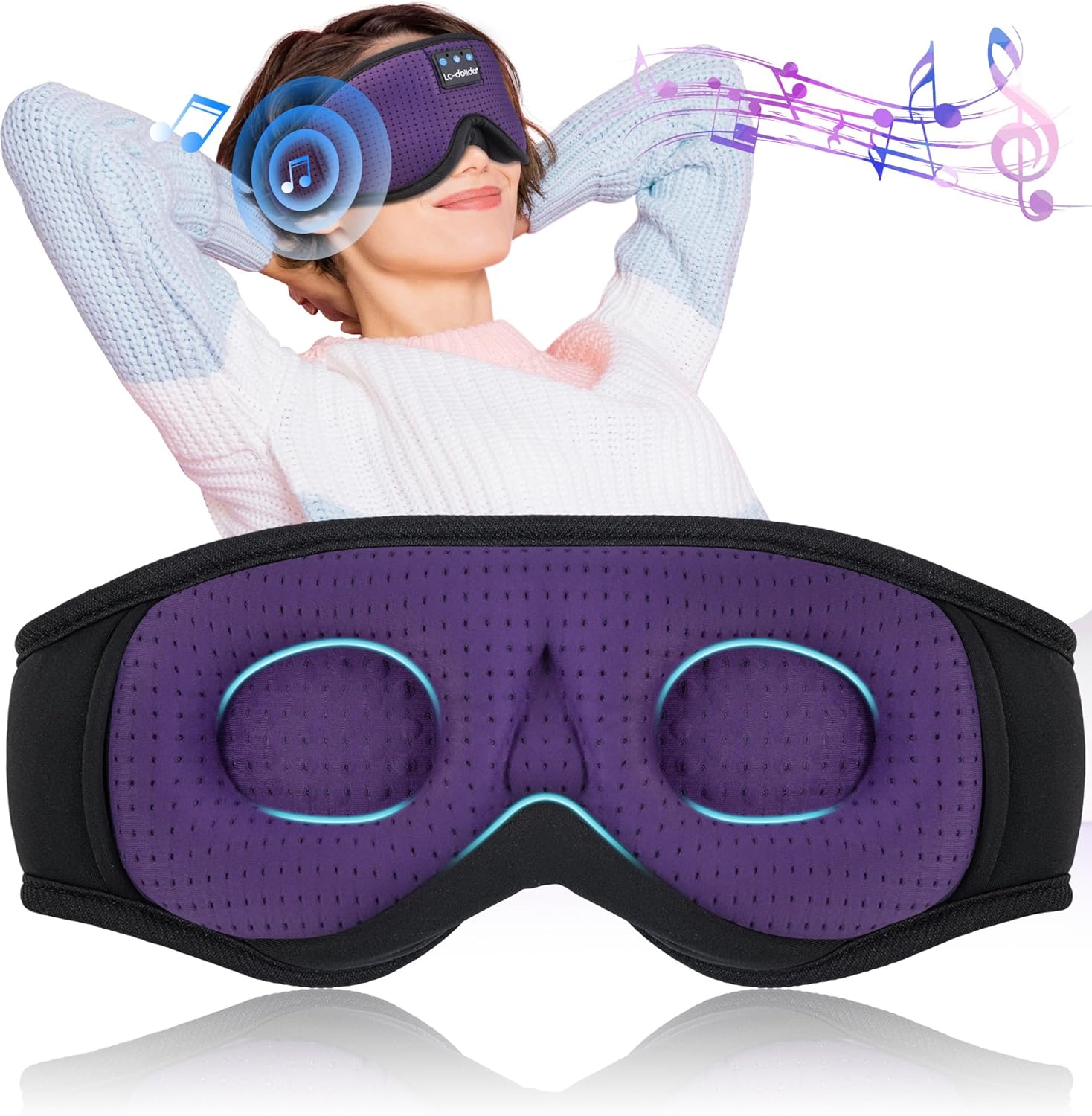 LC-dolida Sleep Headphones. 3D Sleep Mask Bluetooth Wireless Music Eye Mask. Sleeping Headphones for Side Sleepers Sleep Mask with Bluetooth Headphones Ultra-Thin Stereo Speakers Perfect for Sleeping