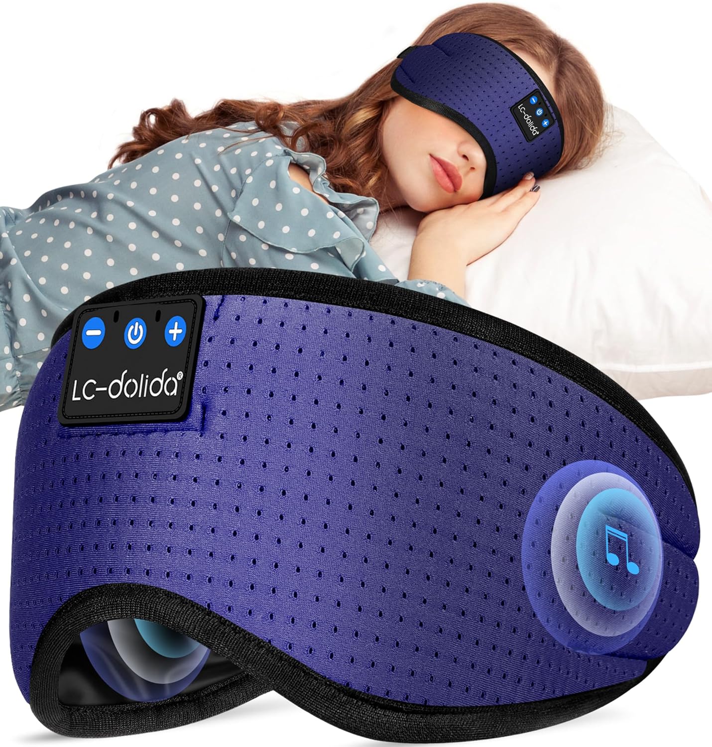LC-dolida Sleep Headphones. 3D Sleep Mask Bluetooth Wireless Music Eye Mask. Sleeping Headphones for Side Sleepers Sleep Mask with Bluetooth Headphones Ultra-Thin Stereo Speakers Perfect for Sleeping